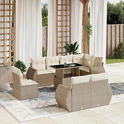 vidaXL Salon de jardin avec coussins 9 pcs beige résine tressée 