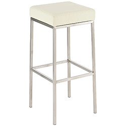 Decoshop26 Lot de 2 tabourets de bar avec repose-pieds design simple hauteur 85 cm en PVC crème et acier inoxydable 10_0004374