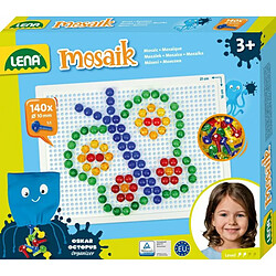 LENA 35621 ? Mosaïque enfichable avec 140 fiches Transparentes Ø 10 mm Jeu de mosaïque pour Enfants à partir de 3 Ans Kit Complet avec Plaque de Fixation env. 21 x 16 cm et Organiseur Multicolore