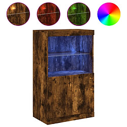 Maison Chic Commode Buffet - Meuble de rangement avec lumières LED chêne fumé 60,5x37x100 cm -GKD42285