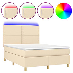 vidaXL Sommier à lattes de lit et matelas et LED Crème 140x190cm Tissu