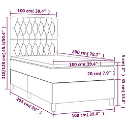 Acheter vidaXL Sommier à lattes de lit et matelas et LED Noir 100x200 cm Tissu