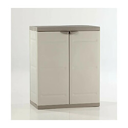 TITANIUM PLASTIKEN Armoire basse 2 portes avec etageres l70 x p44 x h88 cm Beige et Taupe Gamme TITANIUM Interieur/Exterieur