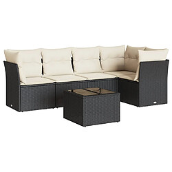 vidaXL Salon de jardin 6 pcs avec coussins noir résine tressée