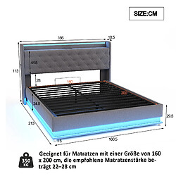 Avis KOMHTOM Lit rembourré LED gris 160 * 200 cm, Lin pro - peau avec port de charge USB et stockage hydraulique