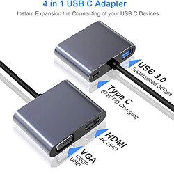 Convertisseur iLike HD5 4en1 USB-C vers Hdmi 4K 30Hz / Moniteur VGA / USB 3.0 / USB-C PD 100W