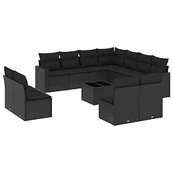 vidaXL Salon de jardin 12 pcs avec coussins noir résine tressée