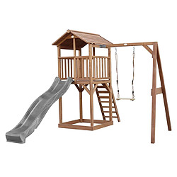 Tour de jeu en bois marron avec grand toboggan et 1 banaçoire Beach Tower Axi