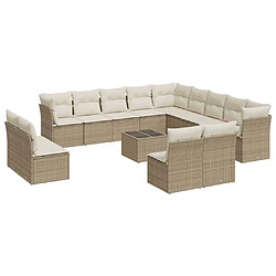 vidaXL Salon de jardin avec coussins 14 pcs beige résine tressée