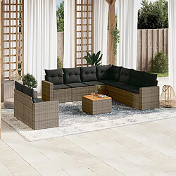 Maison Chic Salon de jardin avec coussins 10 pcs, Ensemble Tables et chaises de jardin, gris résine tressée -GKD569472