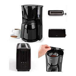 Livoo Cafetière Machine à café Electrique Isotherme NOIRE 1.5L 900W + Grille-pain NOIR Longue et large Fente 900W pas cher