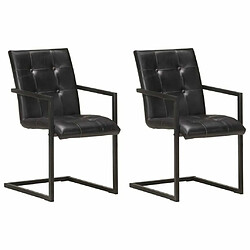 Maison Chic Lot de 2 Chaises à manger cantilever,Chaises à dîner noir cuir véritable -MN59914