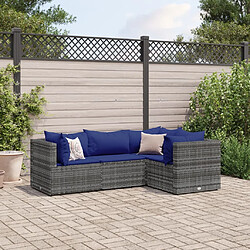 vidaXL Salon de jardin 4 pcs avec coussins Gris Résine tressée 