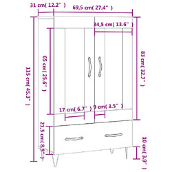 vidaXL Buffet haut gris béton 69,5x31x115 cm bois d'ingénierie pas cher