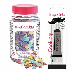 Scrapcooking Décors sucrés étoiles arc-en-ciel 55 g + Stylo de glaçage noir