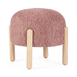 Mes Tabouret rond 45x45x38 cm en tissu bouclette rose - STERCK 