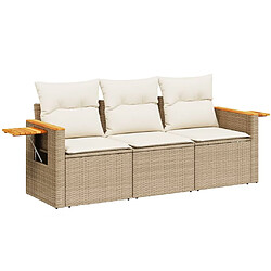 vidaXL Salon de jardin avec coussins 3 pcs beige résine tressée