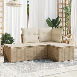 vidaXL Salon de jardin avec coussins 4 pcs beige résine tressée 