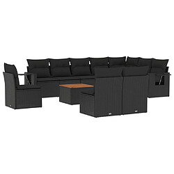 vidaXL Salon de jardin 11 pcs avec coussins noir résine tressée