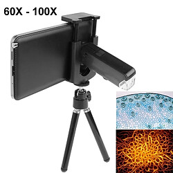 Wewoo Pour iPhone, Galaxy, Sony, Lenovo, HTC, Huawei, Google, LG, Xiaomi, d'autres Smartphones 60-100X Zoom Universel Digital Microscope Mobile Téléphone Loupe avec Trépied / Clip Réglable & Lumière LED,