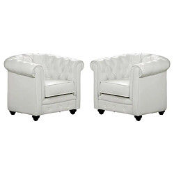 Vente-Unique Lot de 2 Fauteuils CHESTERFIELD - Simili Blanc