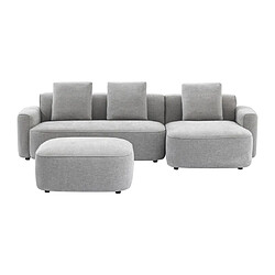 Vente-Unique Canapé d'angle droit et pouf en tissu texturé gris POMIANGO