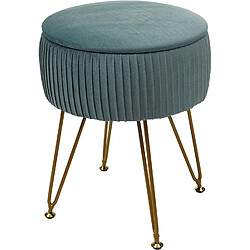 Decoshop26 Tabouret avec compartiment de rangement Ø 33cm aspect velours vert clair cadre doré TABO04014 