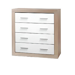 Pegane Commode / meuble de rangement de 3 tiroirs coloris Chêne Cambrian / Blanc - Longueur 94 x profondeur 35 x hauteur 78 cm 