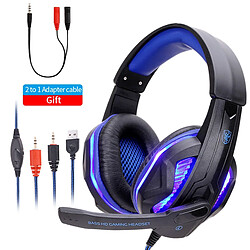 GUPBOO Casque de jeu PC Casque filaire Cool LED avec micro, casque de jeu PC, casque, casque de jeu stéréo 