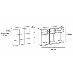 Inside 75 Armoire coulissante LISEA 4 portes blanc verre anthracite 300 x 236 cm HT