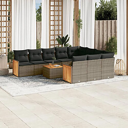 vidaXL Salon de jardin 11 pcs avec coussins gris résine tressée 