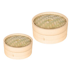 2x Vapeur En Bambou Cuisson Panier à Vapeur Rond 15 Et 21 Cm Pour Brioches Cuites à La Vapeur