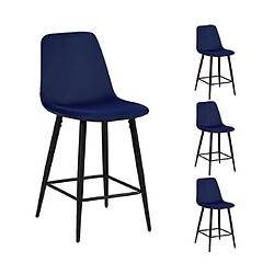 Mes Lot de 4 chaises de bar 42x51,5x98 cm en velours bleu foncé - POKSI