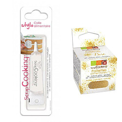 Scrapcooking Colle alimentaire en tube + paillettes dorées 