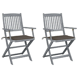 Maison Chic Lot de 2 Chaises pliables d'extérieur avec coussins | Chaises de jardin | Fauteuil Relax Bois d'acacia -GKD97057