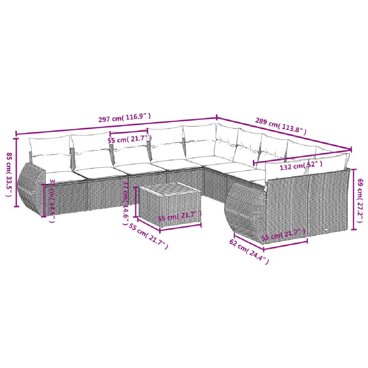 Avis Maison Chic Salon de jardin 11 pcs avec coussins, Ensemble Tables et chaises d'extérieur beige résine tressée -GKD965339