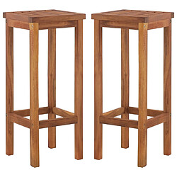 Helloshop26 Lot de deux tabourets de bar design chaise siège bois d'acacia solide 1202048 