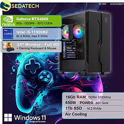 Sedatech Pack PC Gamer • Intel i9-11900KF • RTX4060 • 16 Go RAM • 1To SSD M.2 • Windows 11 • Moniteur 24"