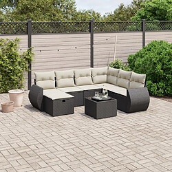 vidaXL Salon de jardin 8 pcs avec coussins noir résine tressée