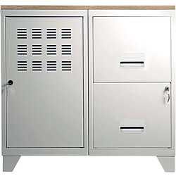 Avis Pierre HENRY Armoire 1 porte et 2 grands tiroirs en acier avec plateau bois Blanc mat.