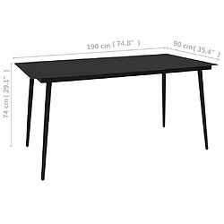 Avis vidaXL Table à dîner de jardin Noir 190x90x74 cm Acier et verre