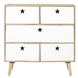 Acheter Toilinux Commode 5 tiroirs Like a Star - en MDF et Bois de Pin - Blanc et Marron