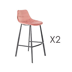 Mes Lot de 2 chaises de bar H80 cm en velours rose - FRANKY 