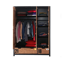 Mes Armoire 3 portes et 2 tiroirs 147,5x55x200 cm marron et noir - BORY