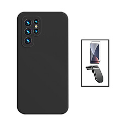 Jeu de films en verre trempé de la couverture 5D + Cas de silicone liquide + SuppOrt Magnétique L Voiture de conduite sécuritaire Phonecare pour Samsung Galaxy S24 Ultra 5G - le noir 