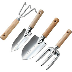 BESTA Ensemble d'outils de jardin – Kit d'outils à main de jardin robuste 4 pièces avec manche en bois, ensemble de travail de jardinage de qualité avec tête en acier inoxydable, cadeau de jardin parfait pour les femmes, les hommes Ensemble d'outils de jardin