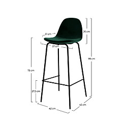 Rendez Vous Deco Chaise de bar Henrik en velours vert foncé 75 cm (lot de 2)