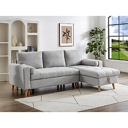 Vente-Unique Canapé d'angle convertible et réversible en tissu gris clair avec coffre de rangement KORI