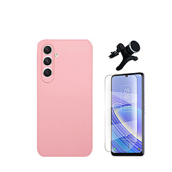 Kit de film en verre trempé de la couverture en 5D + boîtier en silicone liquide + porte-voiture renforcé Phonecare pour Samsung Galaxy A15 5G - rose 