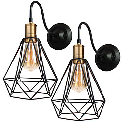 Stoex Lot de 2 Appliques Murales Industrielle Intérieure Abat-jour Cage Diamant 20cm E27 Luminaire Style Rétro Vintage en Métal Fer Noir